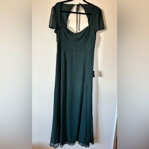 Lulu's Emerald Green A line Short Sleeve Floor Length Chiffon Dress
